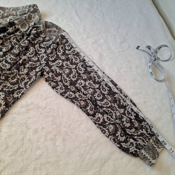 Free People Floral Paisley Snake Blouse Sz S Button Down Sheer Mix Media Boho - Picture 6 of 16